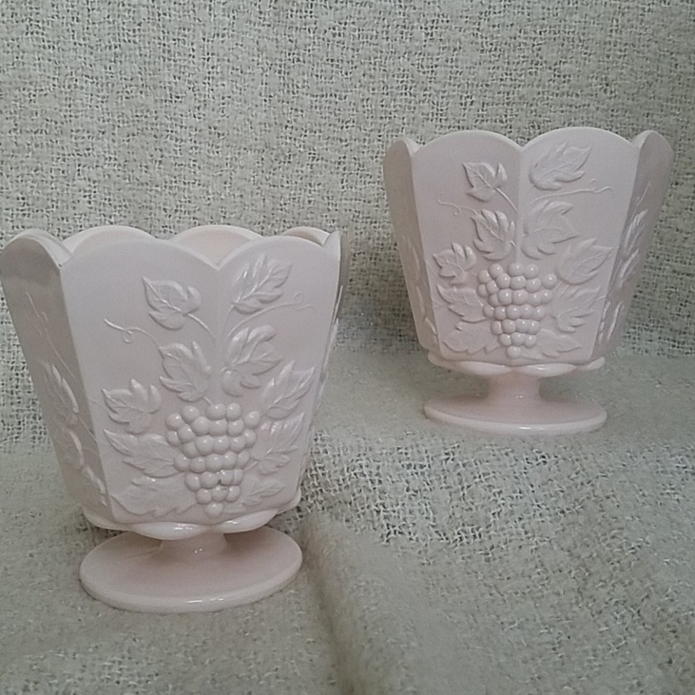 Vintage Napco pink milk glass vases (set!)